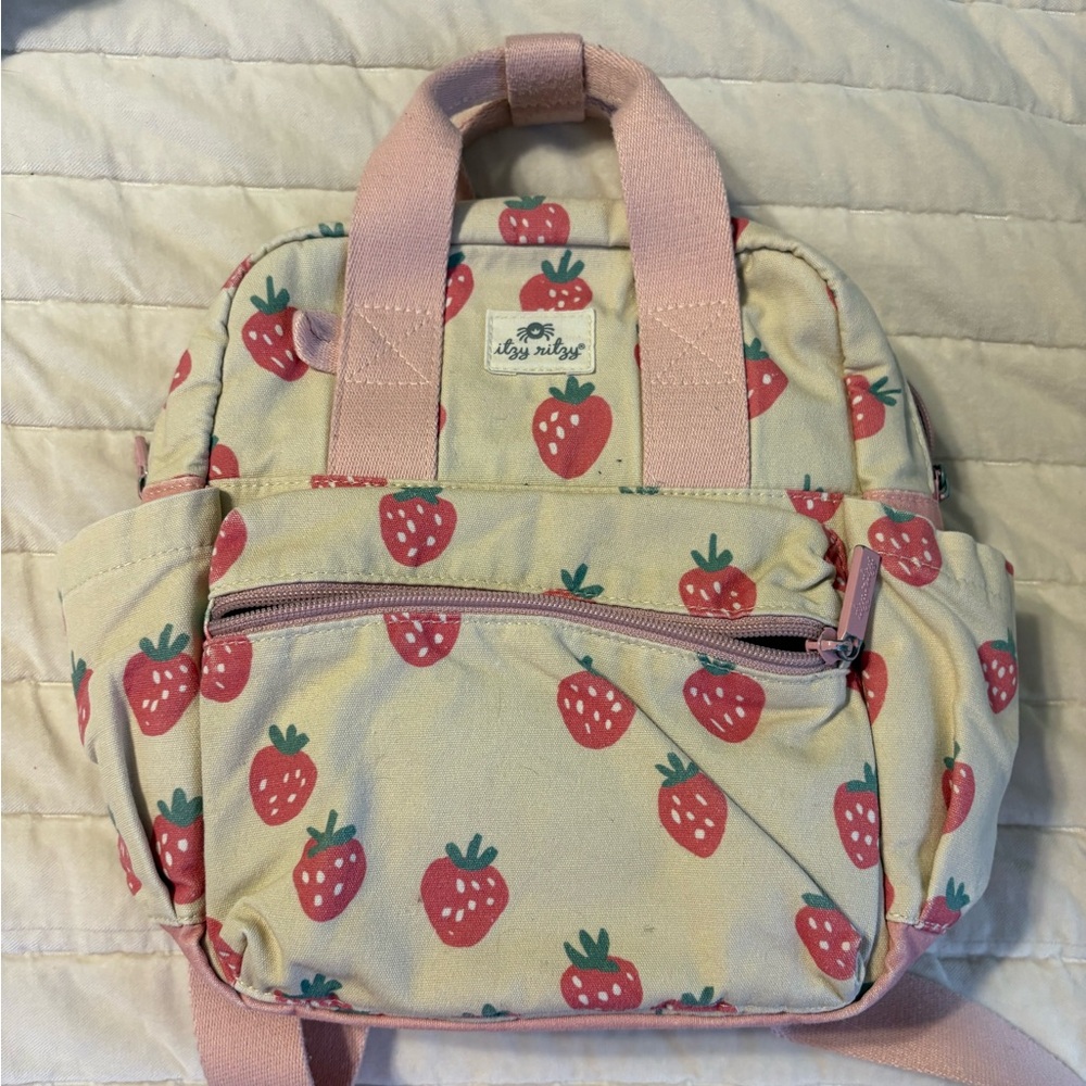 Itzy Ritzy Strawberry Print Kids Backpack - Pink and Cream